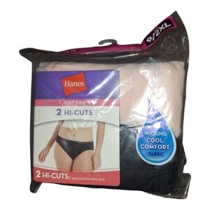 Hanes Hi-Cut Panties 2-Pack | Size 9 2XL | Black & Pink | Cool Comfort Fabric